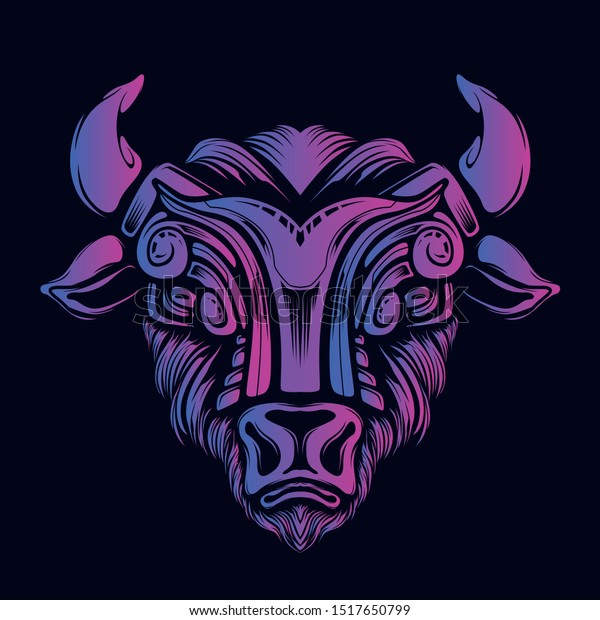 Cow Head Artwork Illustration Glow Color Stock Vector (Royalty Free ...