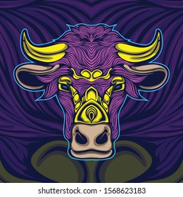 cow head artwork illustration on the dark background