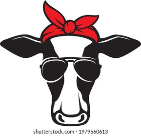 Cow head with aviator sunglasses color vector