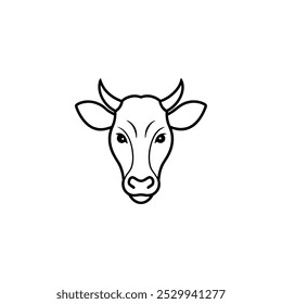 Cow head black line out isolated on white background. Cow black silhouette icon.
