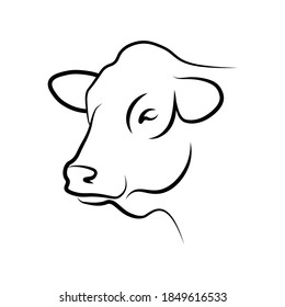 Cow head black line sketch isolated on white background. Vector illustration