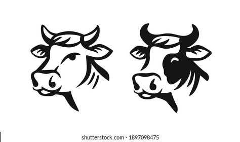 Cow head black on white
