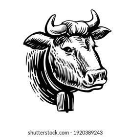 Cow head black on white sketch style