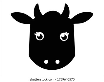 Cow head - black silhouette vector illustration for logo or pictogram. The head of a bull - symbol 2021 - an element for corporate identity.