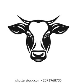 Cow head black and white icon. Outline farm animal design. Vector illustration.