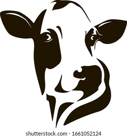 
cow head. 
black and white vector image. 
female bull