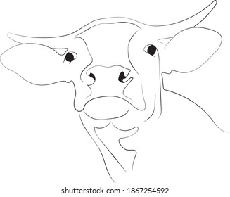 cow head. 
black and white vector image. 
female bul
