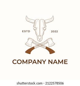 Logotipo de hueso de cabeza de vaca y dos ejes
