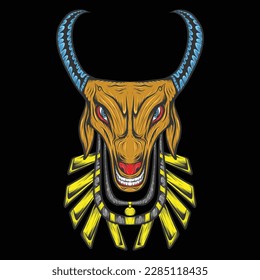 cow head brown color horns blue wearing gold necklace color vector format