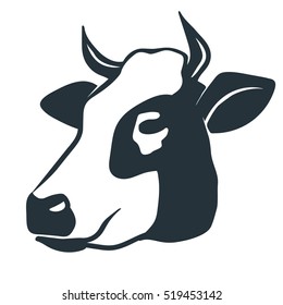 Cow head. Butcher shop sign with silhouette of bull, premium beef label,  typographic  badge and design element