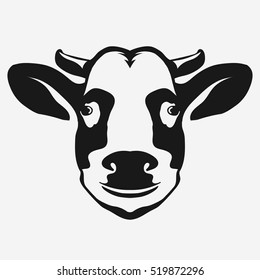 Cow head. Butcher shop sign with silhouette of bull, premium beef label, typographic badge and design element