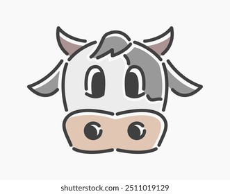 cow head cartoon flat line art. Illustration of cow head, ideal for needs related to Eid al-Adha, animals, cow's milk, and more.