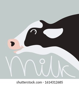 Cow Head Cartoon,vector Illustration,flat Style,profile View