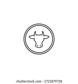 Cow Head In Circle. Line Icon. Farm Animal Label. Beef, Milk, Lactose Symbol. Vector Illustration Isolated On White