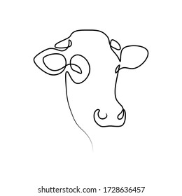 Cow head in continuous line art drawing style. Minimalist black linear sketch isolated on white background. Vector illustration