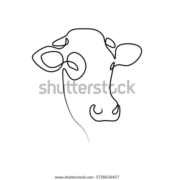 連続線画の描画スタイルの牛の頭 白い背景にミニマリストの黒い線形スケッチ ベクターイラスト のベクター画像素材 ロイヤリティフリー