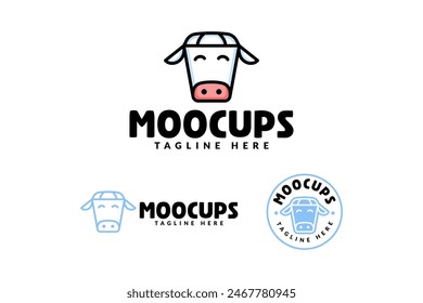 cow head with cup shape logo design for farm and food and drink product business