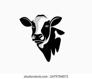 cow head face art silhouette illustration logo design template