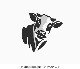 cow head face art silhouette illustration logo design template