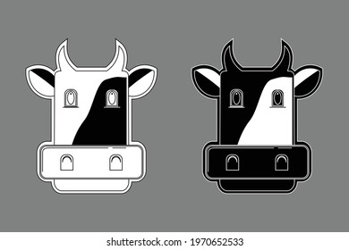 Cow head face black white outline