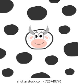 Cow head face icon. Big eyes, horns. Cute cartoon funny character. Baby animal collection. Education cards for kids. White background with black spot. Flat design. Vector illustration