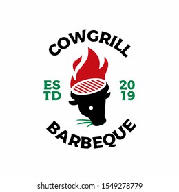 cow head fire grill logo vector icon illustration	