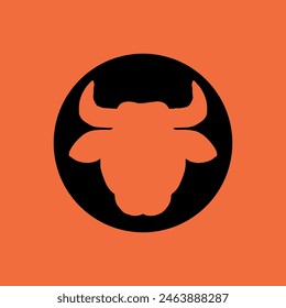 Cow Head From Front. Iconic Style. Vector