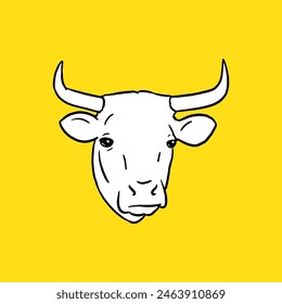 Cow Head From Front. Sketch, Drawing Style. Vector