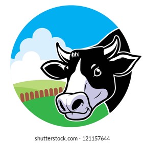 cow head with grassland background