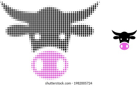 Cow head halftone dot icon illustration. Halftone pattern contains circle points. Vector illustration of cow head icon on a white background. Flat abstraction for cow head object.