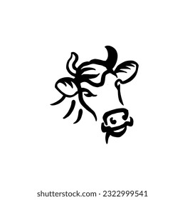Cow Head Hand Draw Logo Design Vector Illustration