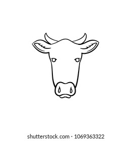 Cow head hand drawn outline doodle icon. Vector sketch illustration of cow head for print, web, mobile and infographics isolated on white background.