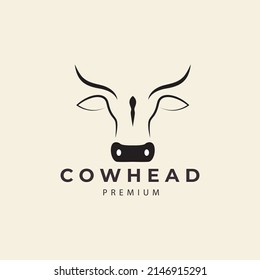 cow head and horns simple line logo design vector icon illustration graphic creative idea