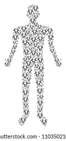 Cow head human representation. Vector cow head icons are organized into man composition.