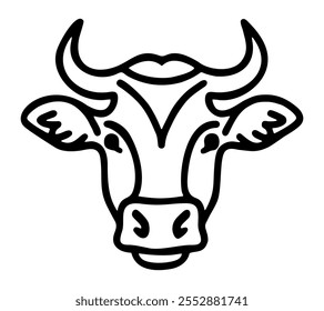 Cow head icon. Black line art on white background.