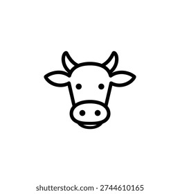Cow head icon black and white cow face vector line art farming cow illustration for dairy farm branding and livestock agriculture design