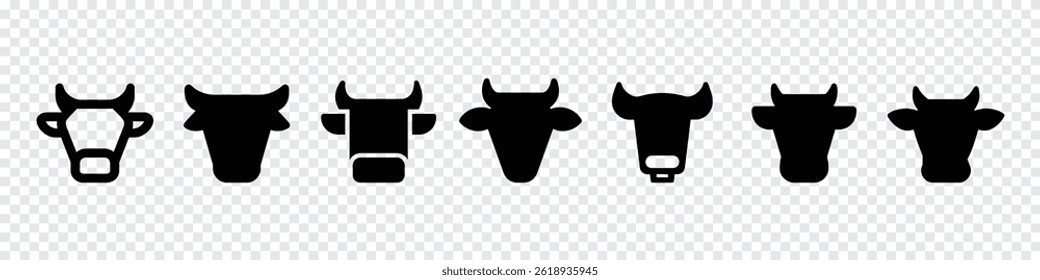 Ícone da cabeça da vaca, Ícone de cabeça de touro, Ícone da cabeça de touro, Ícone da silhueta da cabeça de touro, ícones de búfalo, silhueta de búfalo