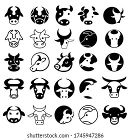 Cow head icon creative design set. stylized vector symbols. Usable for packaging, banners, advertisement, decoration and etc.
