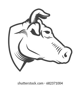 Cow head icon isolated on white background. Design elements for logo, label, emblem, sign. Vector illustration