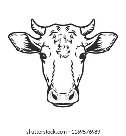 Cow Head Icon. Outline Nand Drawn Illustration Of Cow Head Vector Icon For Web