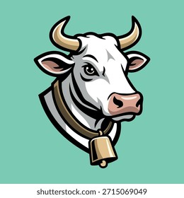 Modelo de logotipo de vetor de caracteres de ilustração de cabeça de vaca