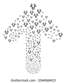 Cow Head illustration composed in the combination of forward directional arrow. Upwards direction arrow figure constructed from cow head icons.