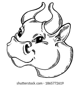 Cow head isolated on white background. Farm animal vector portrait. Fresh milk. Dairy farm. Butcher.