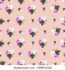 cow head isolated seamless pattern on beige color background. cow head icon. Vector Illustration