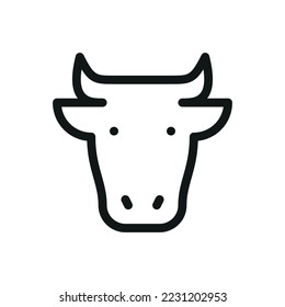 Cow head isolated vector icon, beef meat outline vector icon with editable stroke