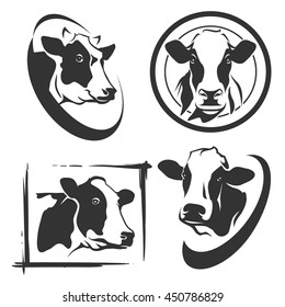Cow head labels set