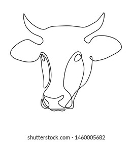 Cow head in line art drawing style. Black line sketch on white background. Vector illustration