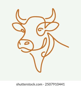 Cow head. Line art logo. Simple minimalistic vector illustration, icon. Brown color	
