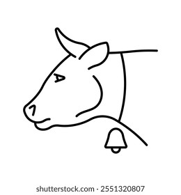 Cow head, line icon. Milk production, beef, livestock concept. Linear illustration, editable strokes, minimalist symbol