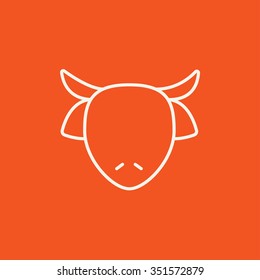 Icono de la línea principal de vaca para web, móviles e infografías. Icono blanco vector aislado en fondo rojo.